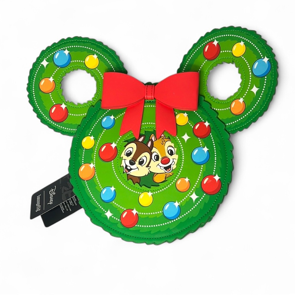Loungefly Disney Chip & Dale Figural Christmas Wreath Crossbody Bag - Picture 1 of 5